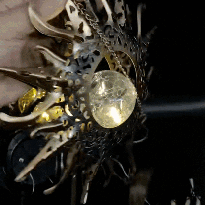 LuxRoyale Solar Wind Chime With Crackled Glass Sphere And Carved Iron Frame