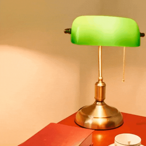 RoyaleGlow Antique Bankers Table Lamp - Acrylic Shade Desk Light with Pull Switch