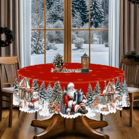 Royallure Christmas Tablecloth – Santa, Snowman & Tree Pattern, Round & Rectangular Sizes