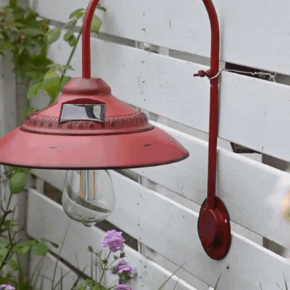 LuxRoyale Solar Wall Light Outdoor Vintage Inspired Iron Arm Glass Shade