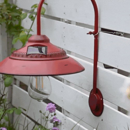 LuxRoyale Solar Wall Light Outdoor Vintage Inspired Iron Arm Glass Shade