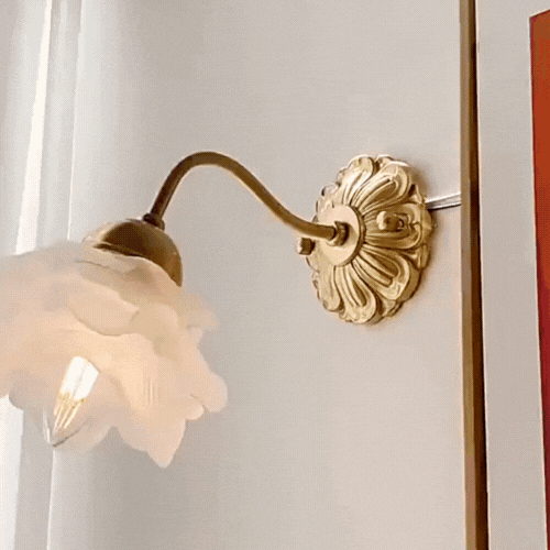 Royallure Vintage Rose Wall Lamp with Hand-Blown Glass and Brass Finish