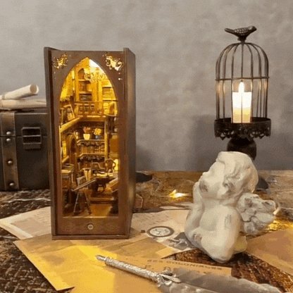 Royelux DIY Book Nook Kit - 3D Wooden Puzzle Shelf Insert with LED Light and Mini Furniture