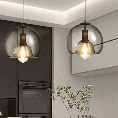 LuxRoyale Minimalist Smoked Glass Dome Pendant Light for Kitchen, Dining, Bar and Bedroom