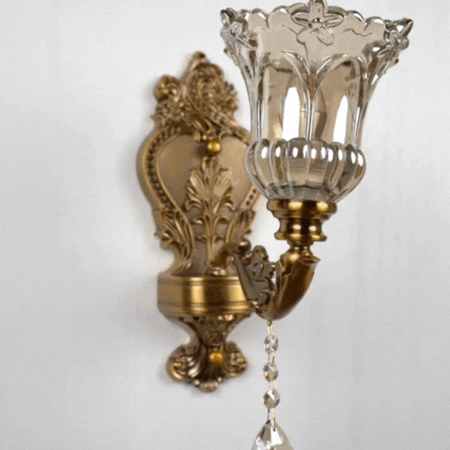 RoyaleGlow Antique Brass Wall Light - Retro Crystal Glass Dual Head Lamp for Living Room
