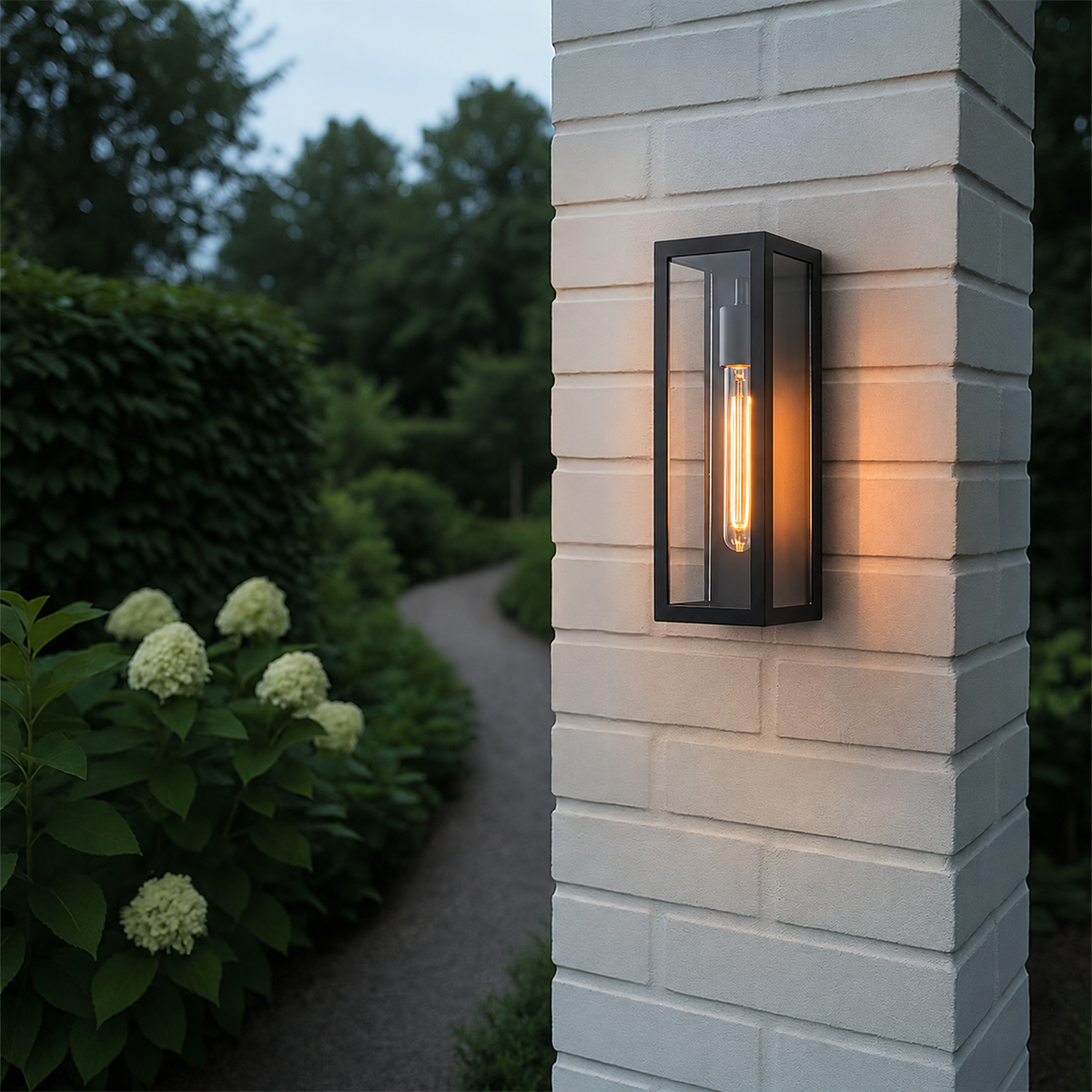H18" 1-Light Modern Minimalist Black Outdoor Wall Lantern with Clear Glass Dusk to Dawn Outdoor Exterior Wall Light Open Bottom Wall Sconce for Porch Garage Entryway 1