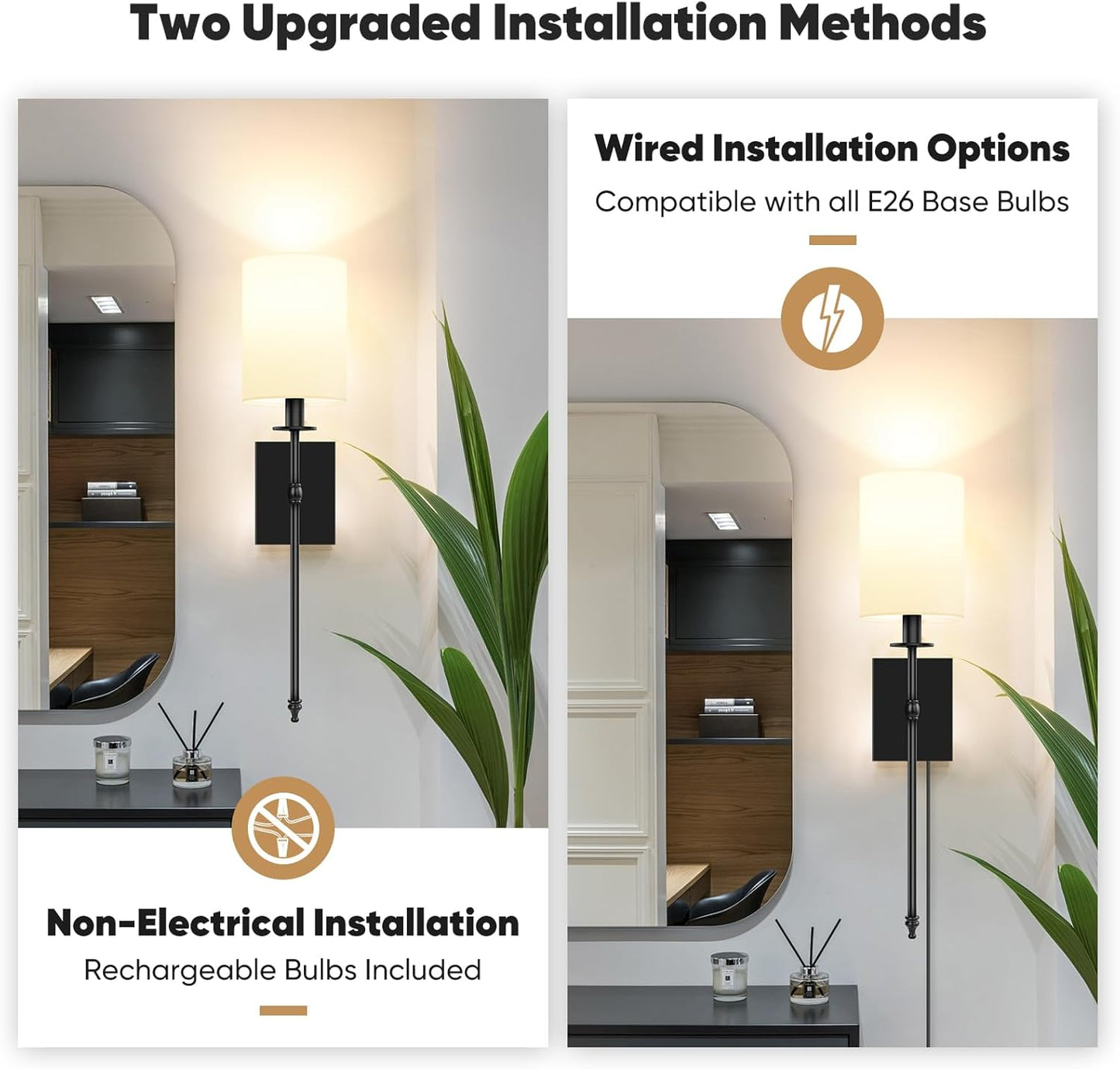 Upgraded Battery Operated Wall Sconces Set of Two 6