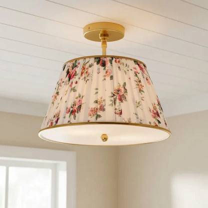 RoyaleGlow Pleated Fabric Semi-Flush Mount Ceiling Light with Botanical Print