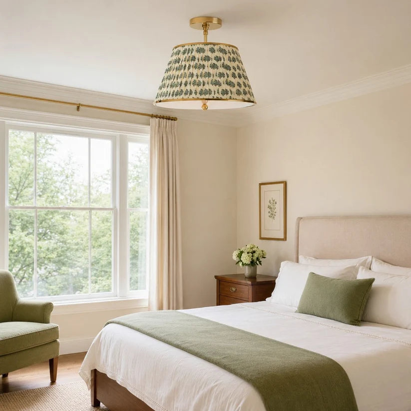 RoyaleGlow Pleated Fabric Semi-Flush Mount Ceiling Light with Botanical Print