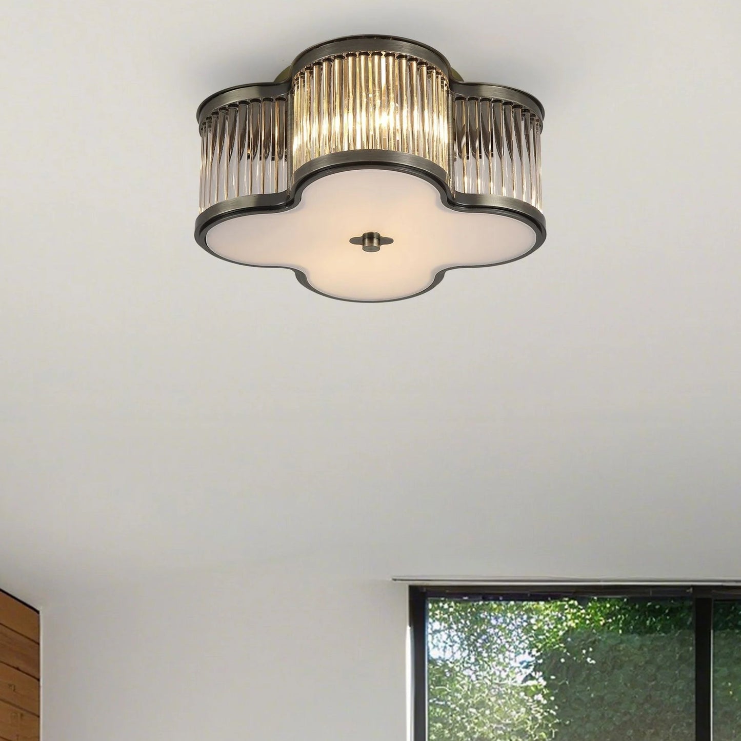 RoyaleGlow Clover Gold 4-Light Flush Mount Ceiling Light with Clear Glass Rods
