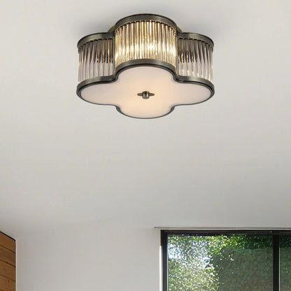 RoyaleGlow Clover Gold 4-Light Flush Mount Ceiling Light with Clear Glass Rods