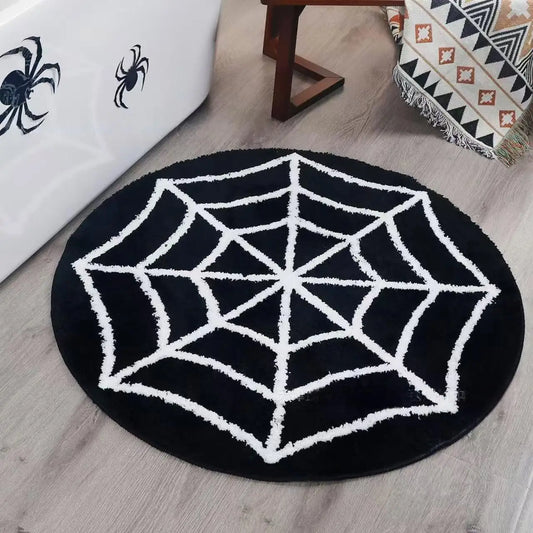 VIAKMA Halloween Round Spider Web Carpet Bathroom Toilet Anti-Slip Absorbent Floor Mat Bedroom Bedside Blanket Home Decoration 0