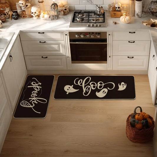 VIKAMA 2pc Halloween Kitchen Floor Mat Festive Atmosphere Corridor Non-Slip Strip Carpet Indoor And Outdoor Entrance Door Mat 0