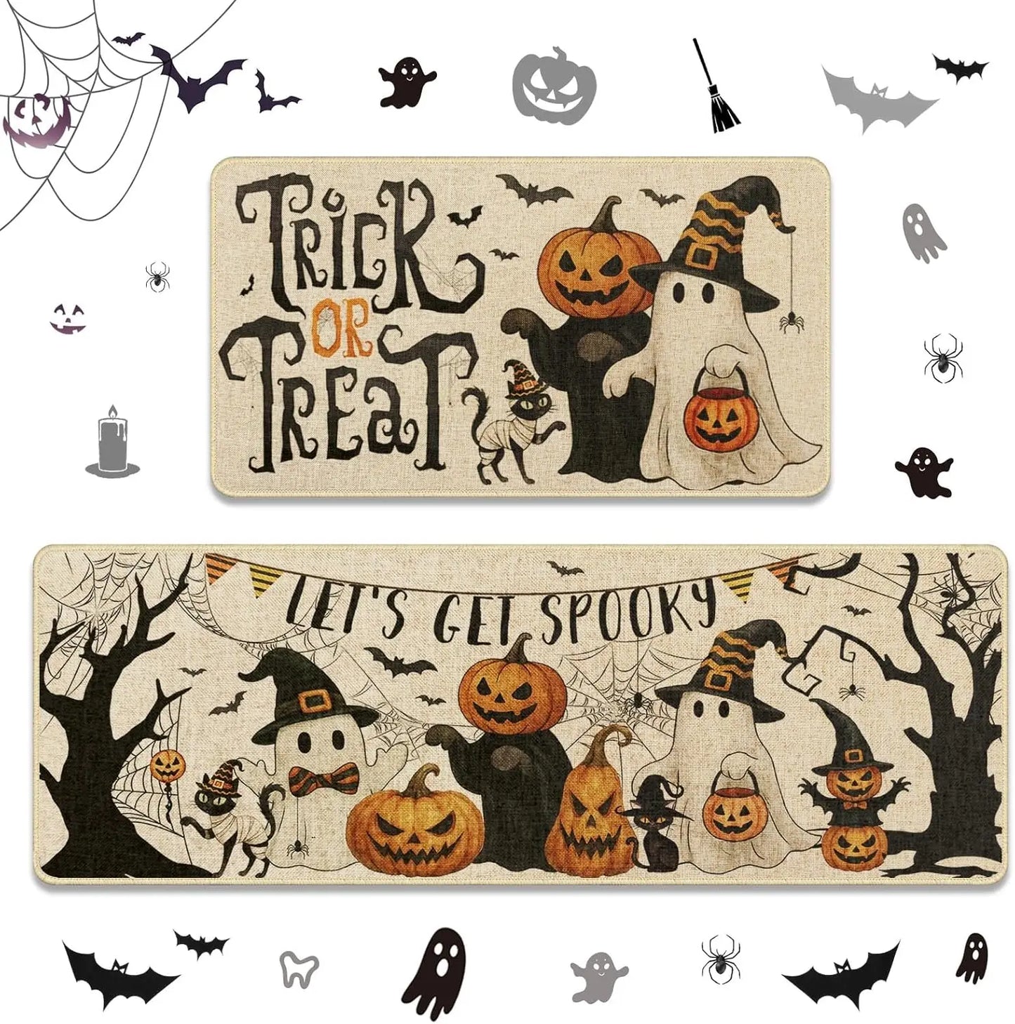 VIKAMA 2pc Halloween Kitchen Floor Mat Festive Atmosphere Corridor Non-Slip Strip Carpet Indoor And Outdoor Entrance Door Mat 10
