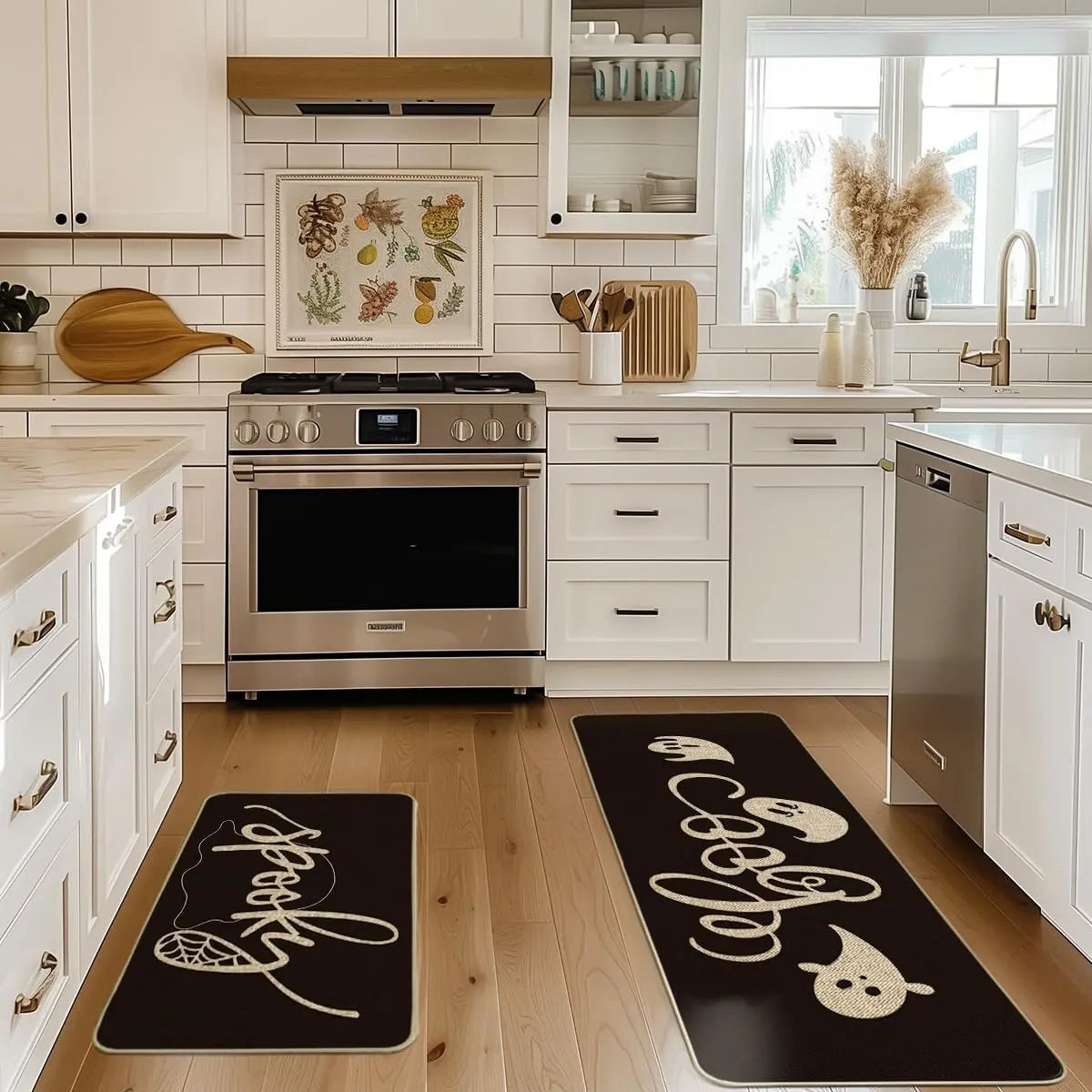 VIKAMA 2pc Halloween Kitchen Floor Mat Festive Atmosphere Corridor Non-Slip Strip Carpet Indoor And Outdoor Entrance Door Mat 2