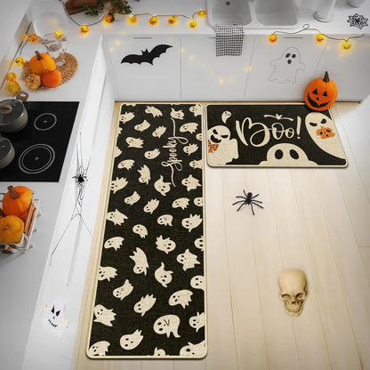 VIKAMA 2pc Halloween Kitchen Floor Mat Festive Atmosphere Corridor Non-Slip Strip Carpet Indoor And Outdoor Entrance Door Mat 3