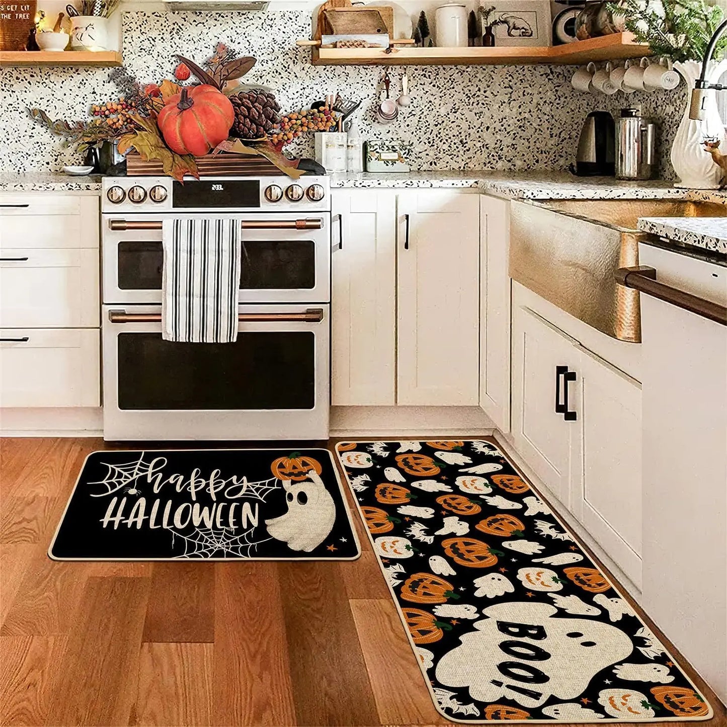 VIKAMA 2pc Halloween Kitchen Floor Mat Festive Atmosphere Corridor Non-Slip Strip Carpet Indoor And Outdoor Entrance Door Mat 4
