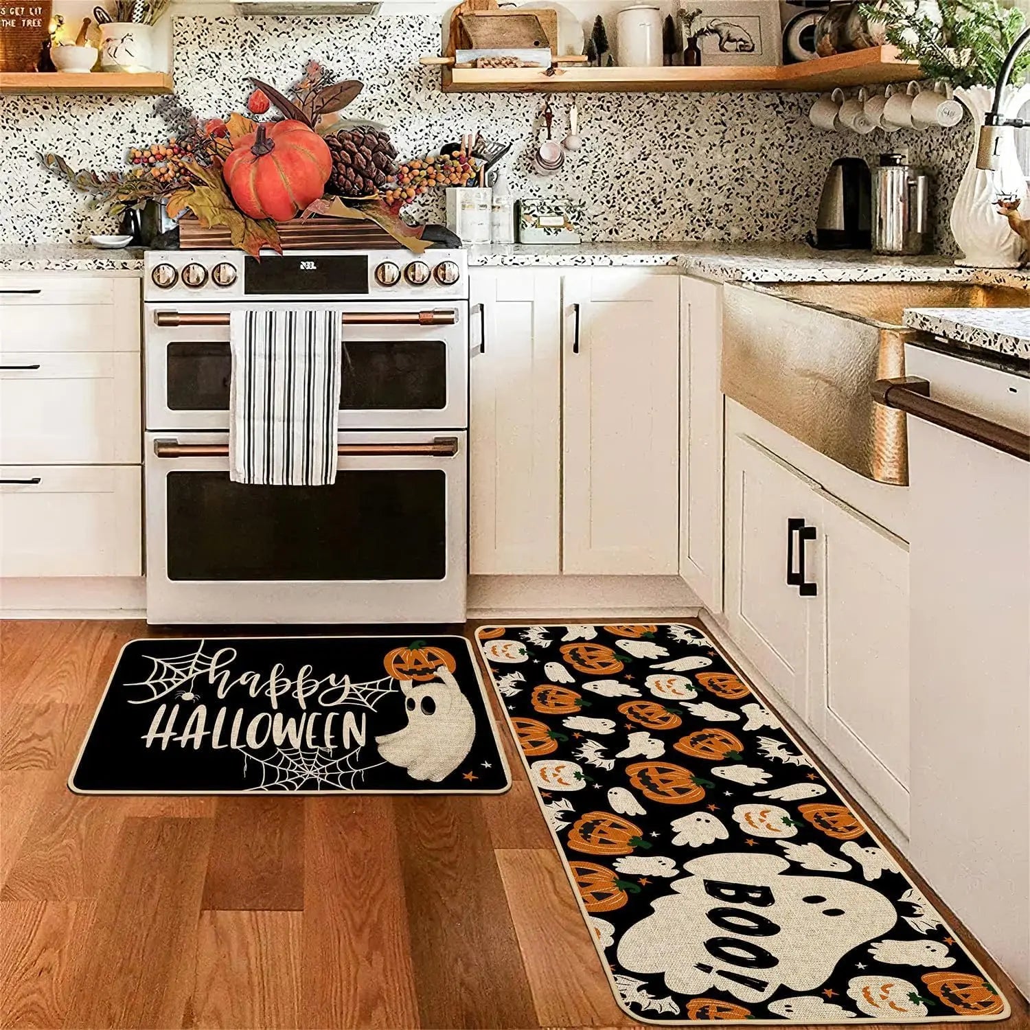 VIKAMA 2pc Halloween Kitchen Floor Mat Festive Atmosphere Corridor Non-Slip Strip Carpet Indoor And Outdoor Entrance Door Mat 4