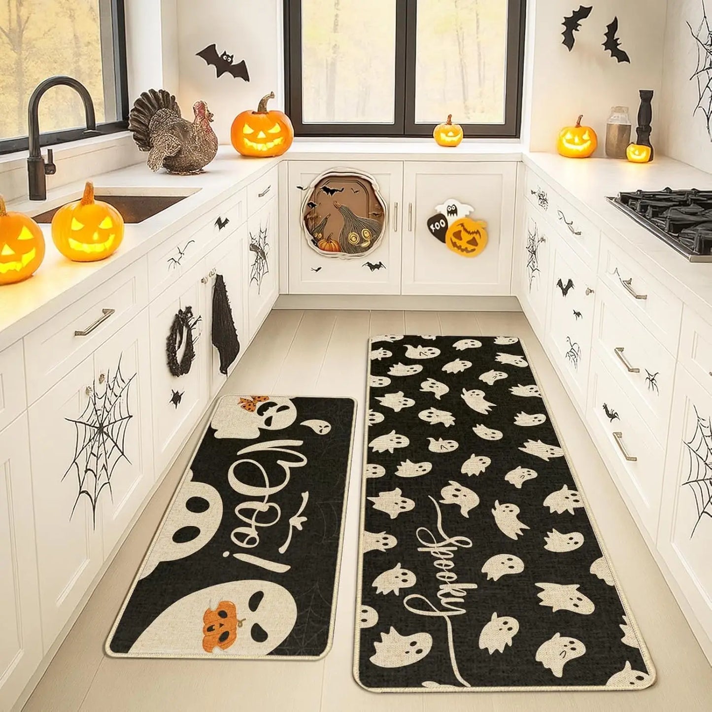 VIKAMA 2pc Halloween Kitchen Floor Mat Festive Atmosphere Corridor Non-Slip Strip Carpet Indoor And Outdoor Entrance Door Mat 5