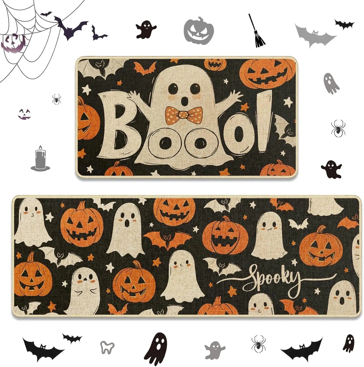 VIKAMA 2pc Halloween Kitchen Floor Mat Festive Atmosphere Corridor Non-Slip Strip Carpet Indoor And Outdoor Entrance Door Mat 7
