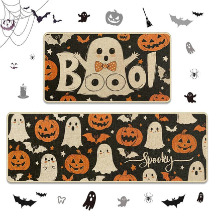 VIKAMA 2pc Halloween Kitchen Floor Mat Festive Atmosphere Corridor Non-Slip Strip Carpet Indoor And Outdoor Entrance Door Mat 7