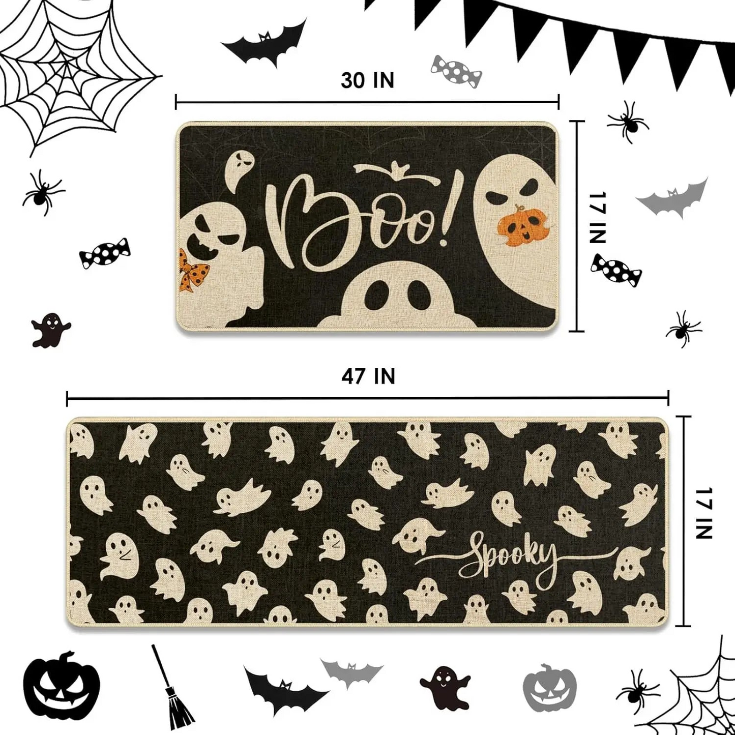 Rayvia 2pcs Halloween Kitchen Floor Mats Non-Slip Corridor Entrance Door Rugs