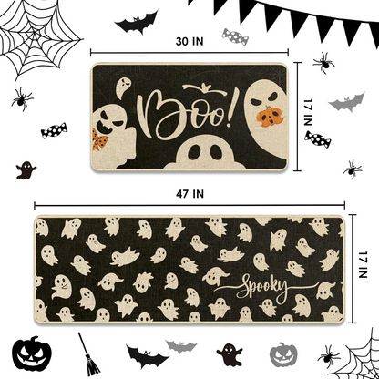 Rayvia 2pcs Halloween Kitchen Floor Mats Non-Slip Corridor Entrance Door Rugs