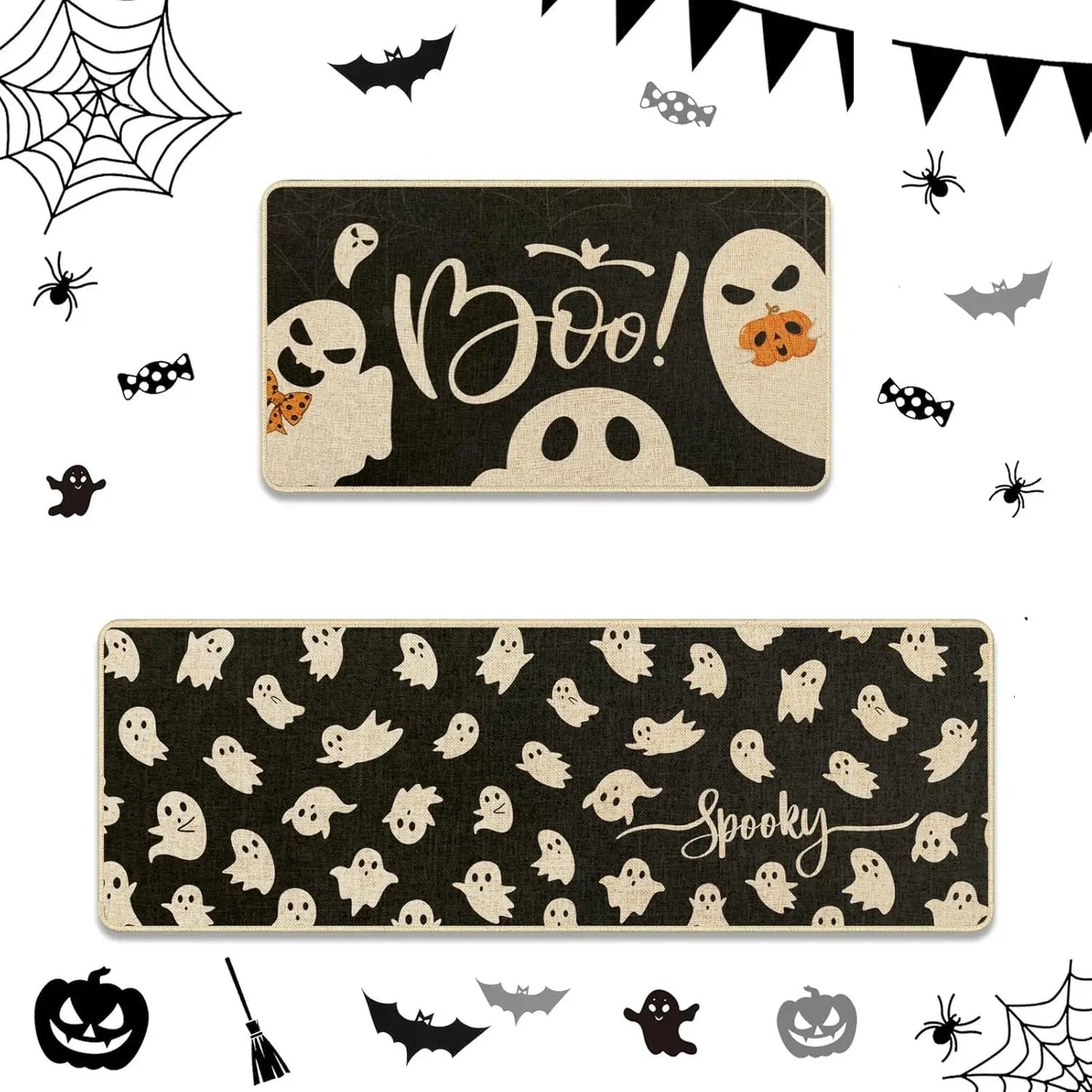 VIKAMA 2pc Halloween Kitchen Floor Mat Festive Atmosphere Corridor Non-Slip Strip Carpet Indoor And Outdoor Entrance Door Mat 8