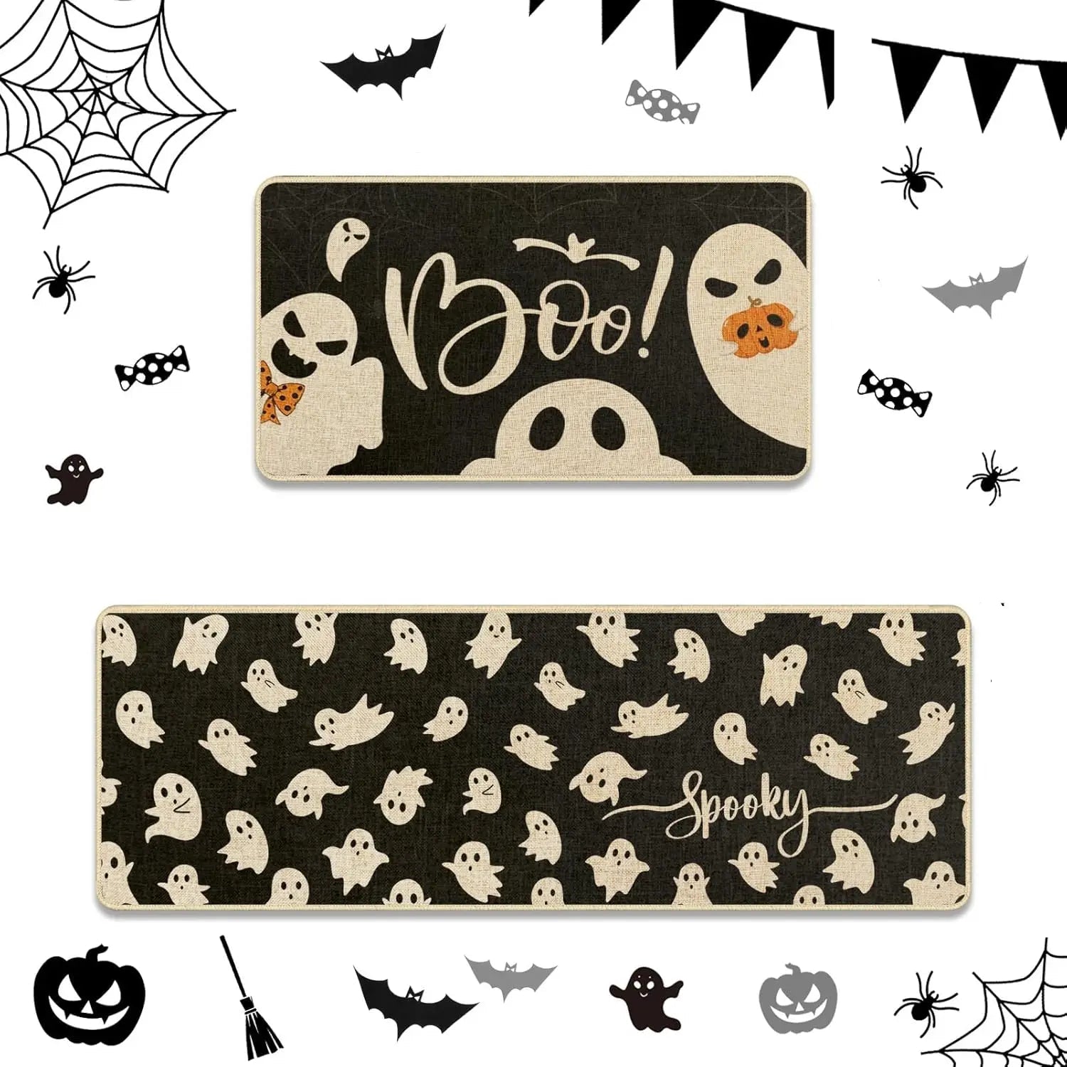 VIKAMA 2pc Halloween Kitchen Floor Mat Festive Atmosphere Corridor Non-Slip Strip Carpet Indoor And Outdoor Entrance Door Mat 8