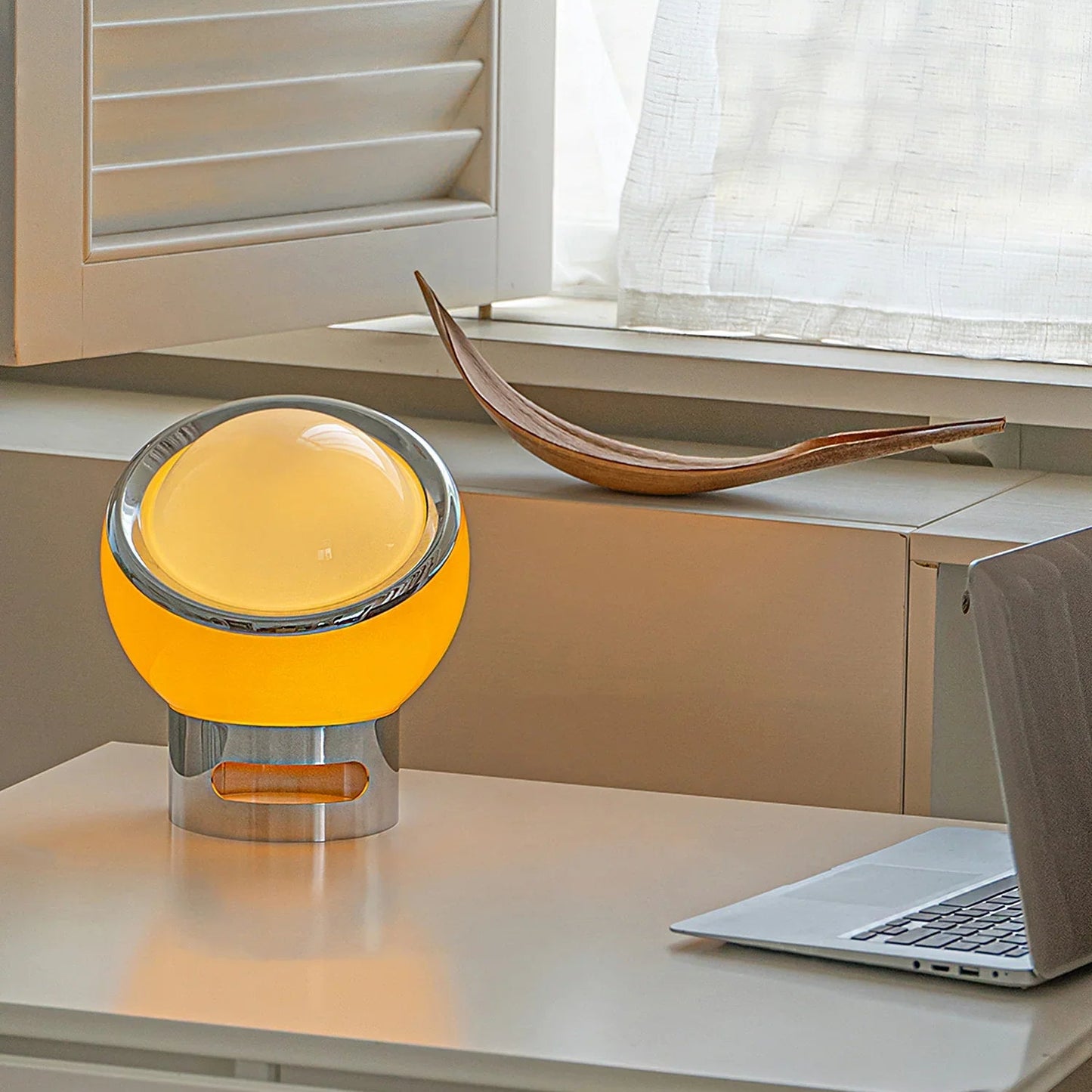 RoyaleGlow Retro Swivel Globe Table Lamp - White Glass & Chrome Accent Light