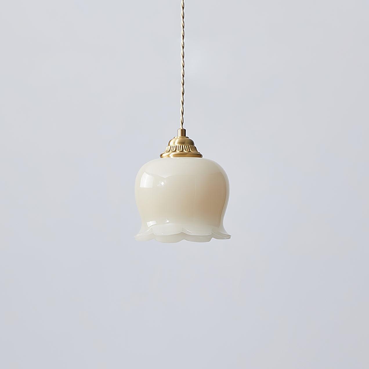 Luxora Cream Glass Flower Pendant Light, Brass Top Nordic Hanging Lamp