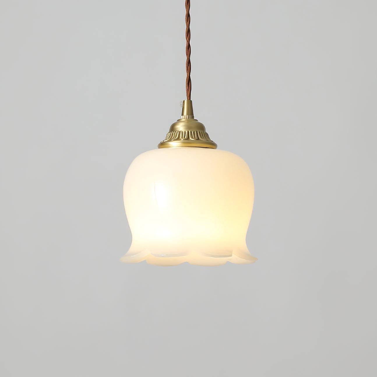 Luxora Cream Glass Flower Pendant Light, Brass Top Nordic Hanging Lamp