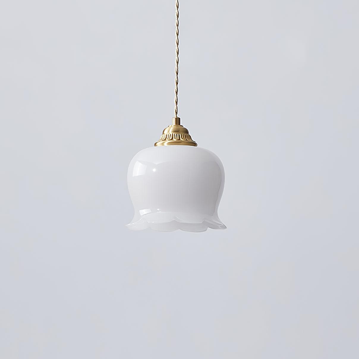 Luxora Cream Glass Flower Pendant Light, Brass Top Nordic Hanging Lamp