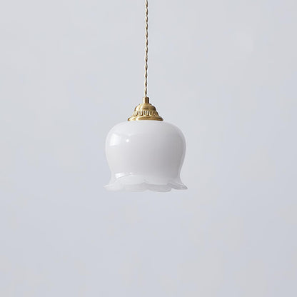 Luxora Cream Glass Flower Pendant Light, Brass Top Nordic Hanging Lamp