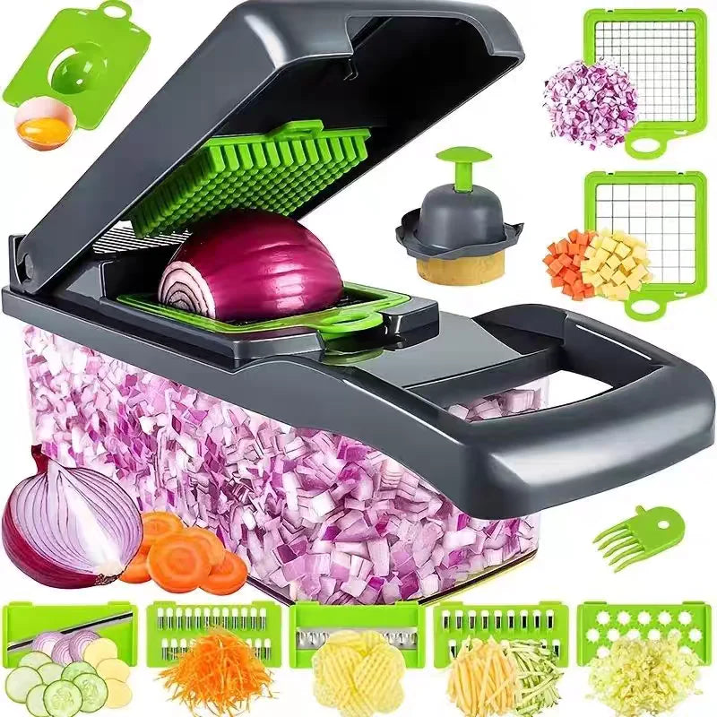 Vegetable Cutter Multifunctional Kitchen Tool, 5-in-1 Food Chopper for Tomato Carrot Cheese Onion, Handheld Slicer Dicer Grater 0