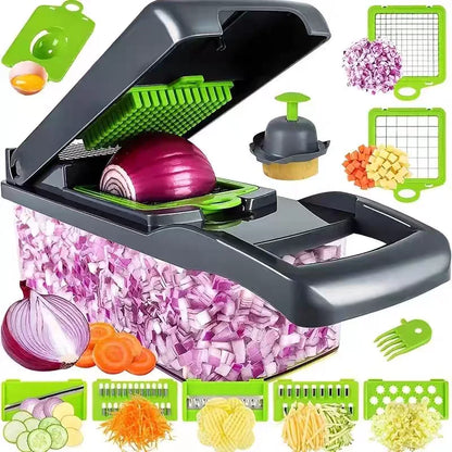 Vegetable Cutter Multifunctional Kitchen Tool, 5-in-1 Food Chopper for Tomato Carrot Cheese Onion, Handheld Slicer Dicer Grater 0