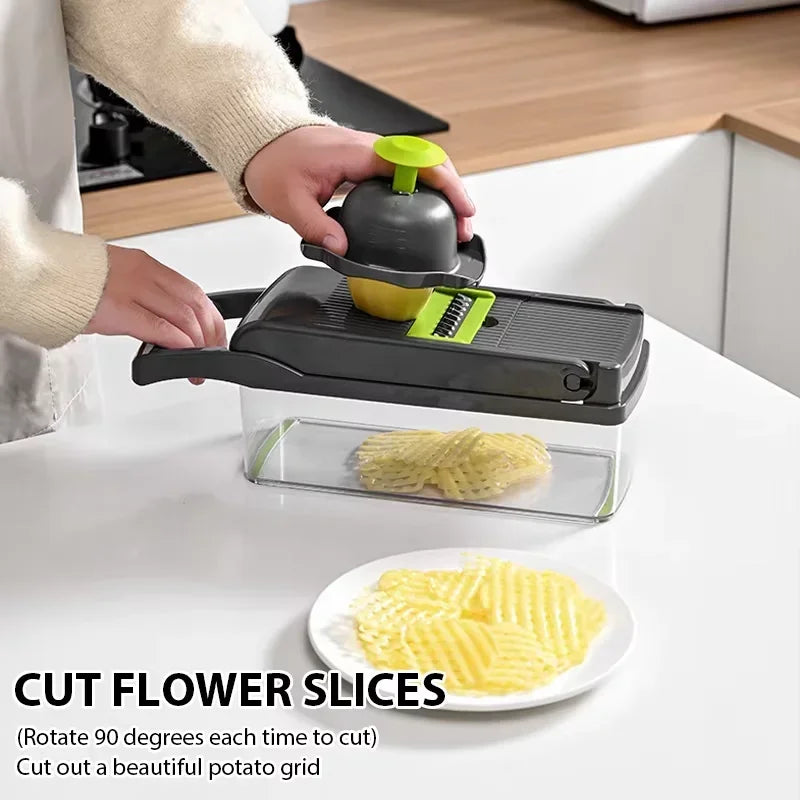 Vegetable Cutter Multifunctional Kitchen Tool, 5-in-1 Food Chopper for Tomato Carrot Cheese Onion, Handheld Slicer Dicer Grater 1
