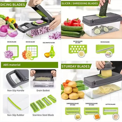 Vegetable Cutter Multifunctional Kitchen Tool, 5-in-1 Food Chopper for Tomato Carrot Cheese Onion, Handheld Slicer Dicer Grater 4