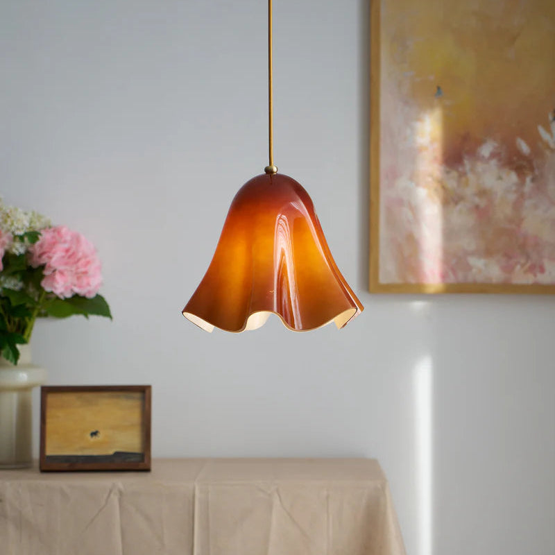 Rayvia Glass Flower Pendant Light, Adjustable French Retro Modern Hanging Lamp