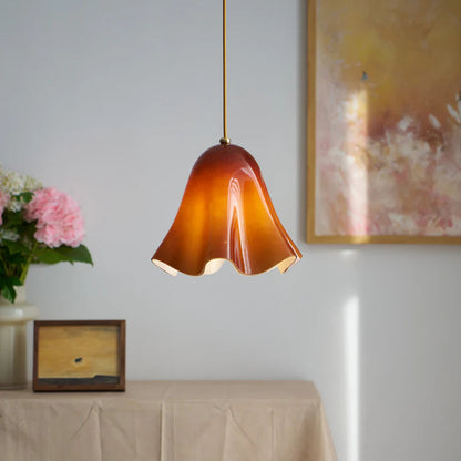 Rayvia Glass Flower Pendant Light, Adjustable French Retro Modern Hanging Lamp
