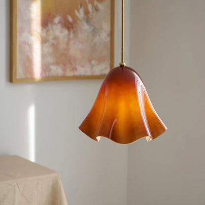 Rayvia Glass Flower Pendant Light, Adjustable French Retro Modern Hanging Lamp