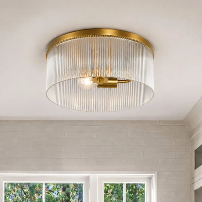 Vesper Farmhouse Round Ribbed Glass Flush Mount Ceiling Light 1