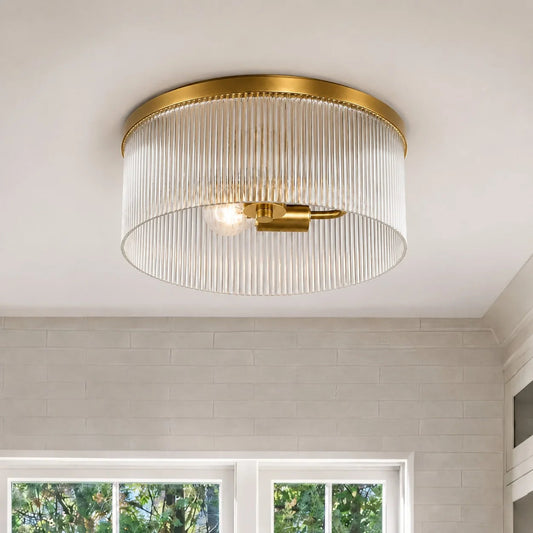 Vesper Farmhouse Round Ribbed Glass Flush Mount Ceiling Light 1