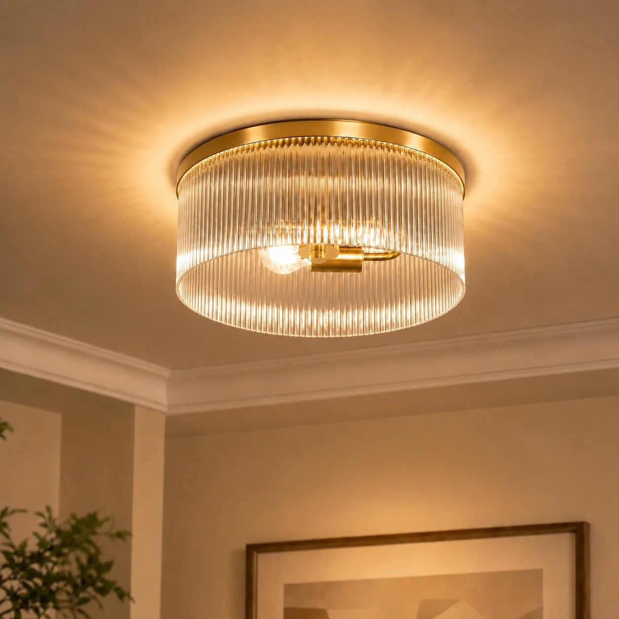Vesper Farmhouse Round Ribbed Glass Flush Mount Ceiling Light 2