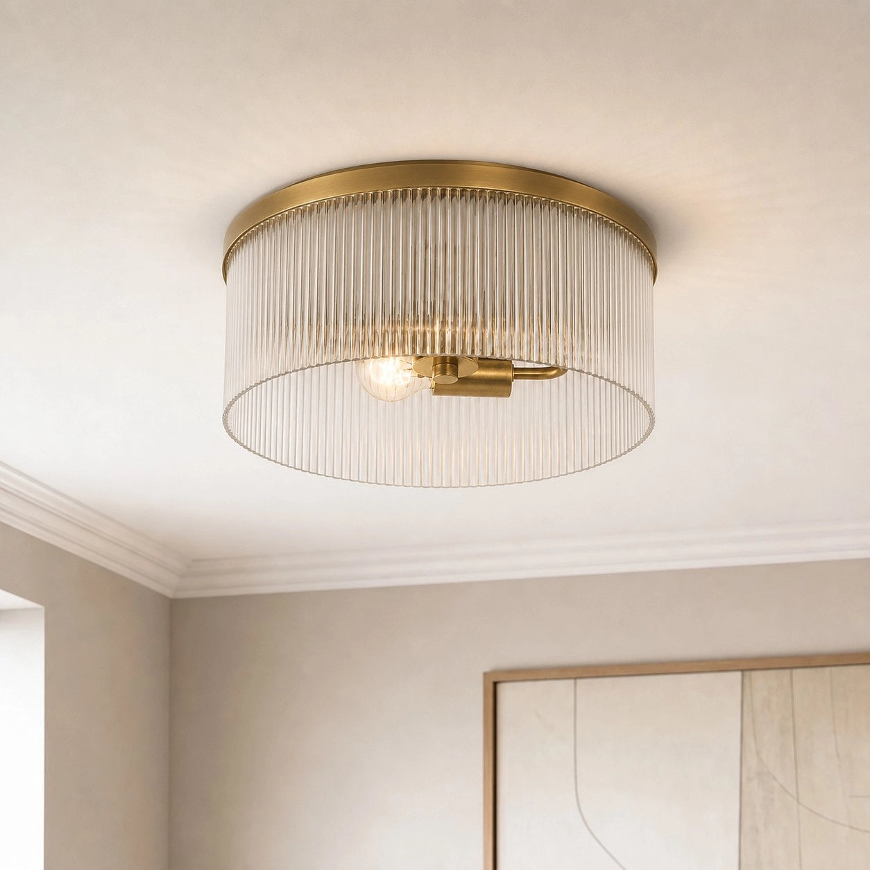 Vesper Farmhouse Round Ribbed Glass Flush Mount Ceiling Light 5