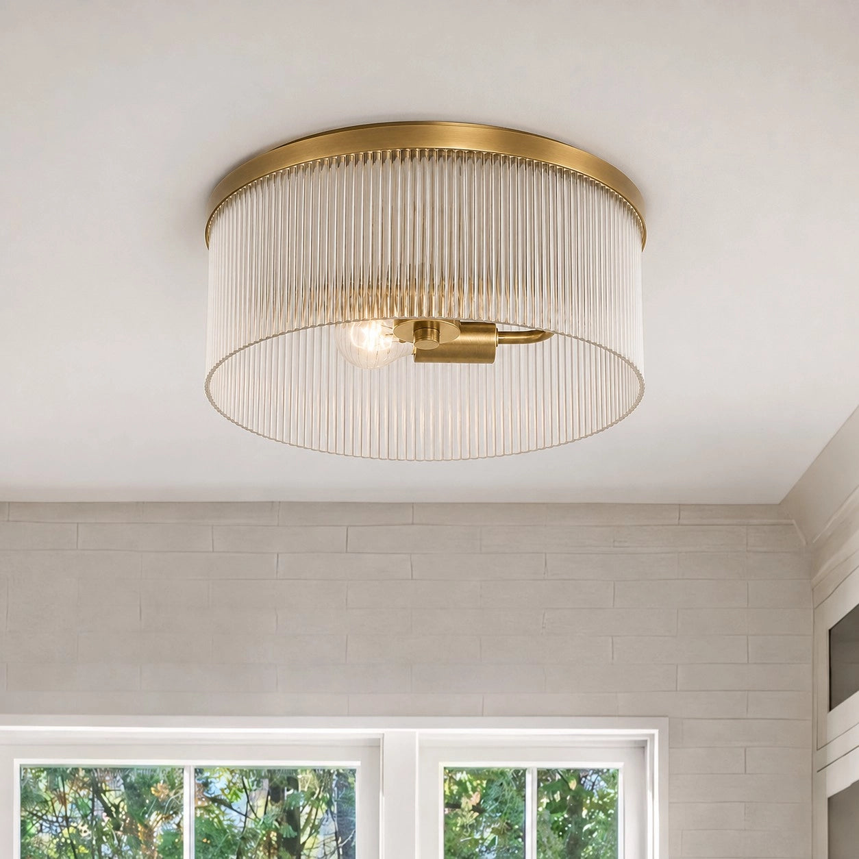 Vesper Farmhouse Round Ribbed Glass Flush Mount Ceiling Light 6