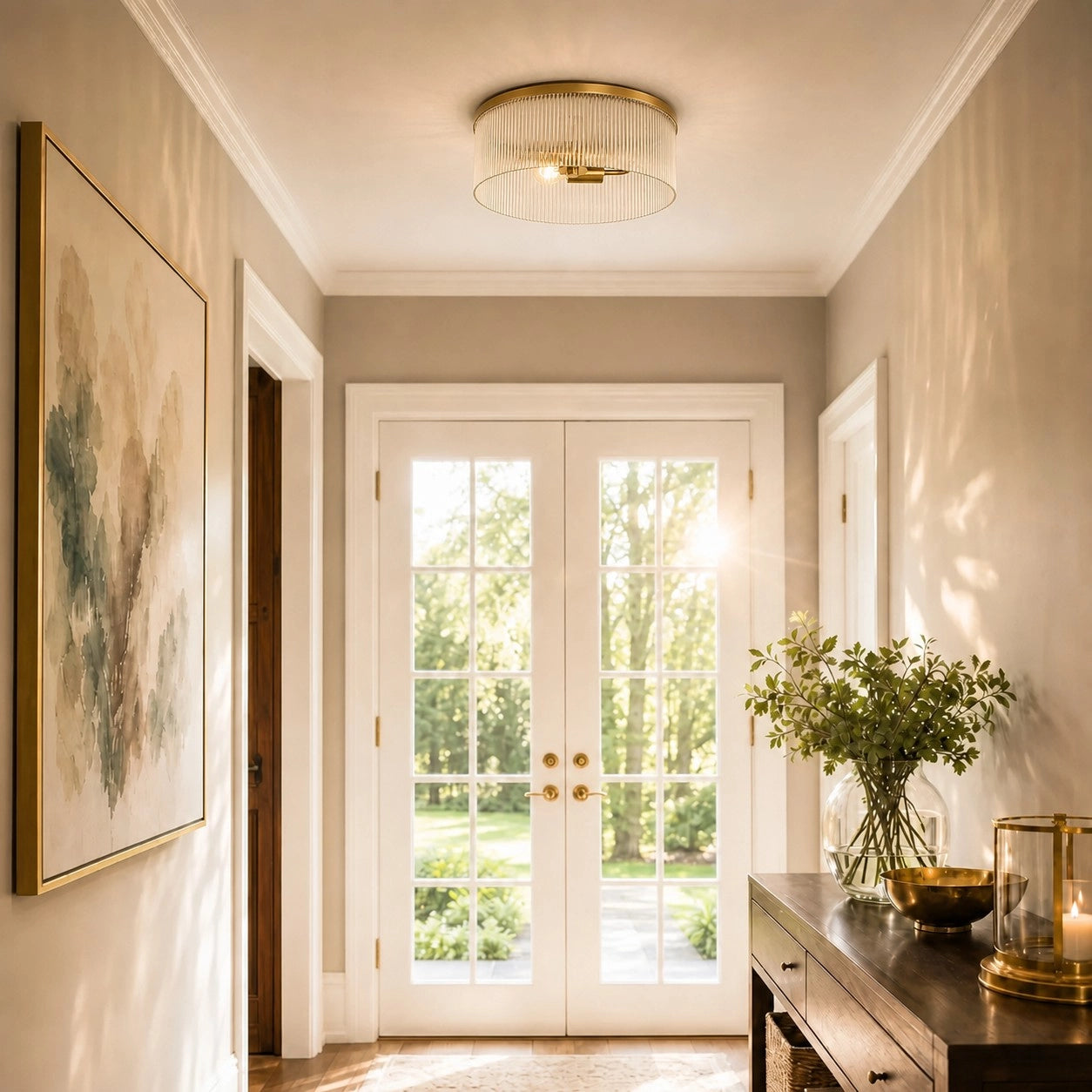 Vesper Farmhouse Round Ribbed Glass Flush Mount Ceiling Light 7