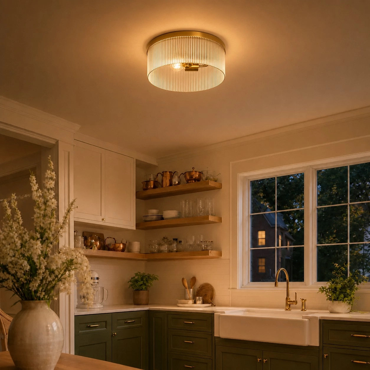 Vesper Farmhouse Round Ribbed Glass Flush Mount Ceiling Light 8