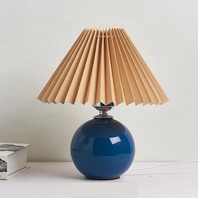 Luxora Antique Pleated Table Lamp – Vintage Style Light with Soft Fabric Shade