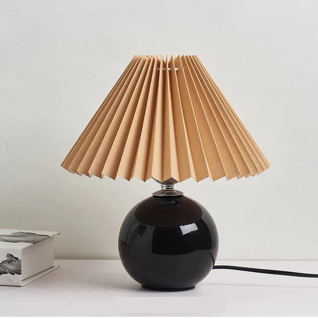Luxora Antique Pleated Table Lamp – Vintage Style Light with Soft Fabric Shade